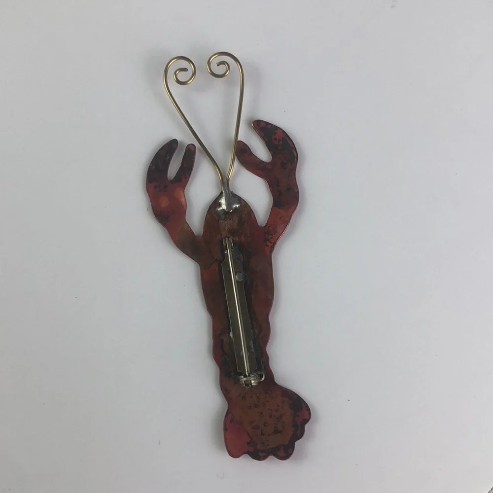 Sea Creature Maine Metal Art Lobster Pin Red Patina